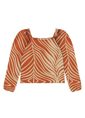 Lunender Mais Mulher - Blusa Estampada Plus Size com Decote Quadrado Vermelho - LUNENDER MAIS MULHER