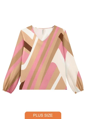 Lunender Mais Mulher - Blusa Estampada Plus Size com Manga Bufante Rosa - LUNENDER MAIS MULHER
