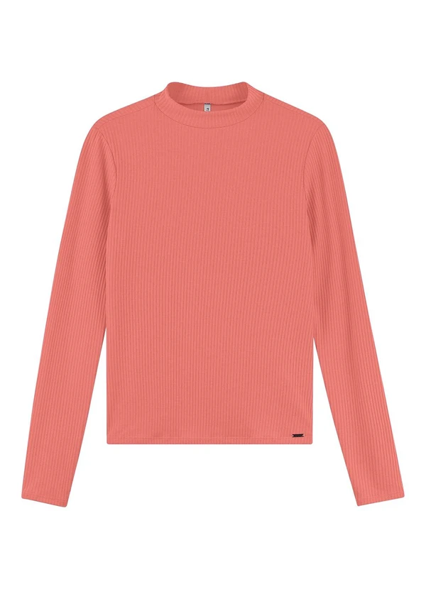 Marialícia - Blusa Feminina Básica Longa Canelada Laranja