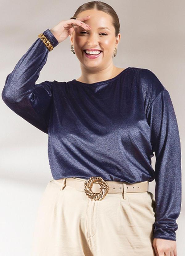 Habana - Blusa Feminina de Manga Longa Aveludada Azul