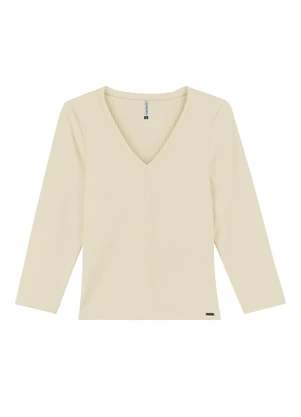 Marialícia - Blusa Feminina Decote V Bege - MARIALÍCIA