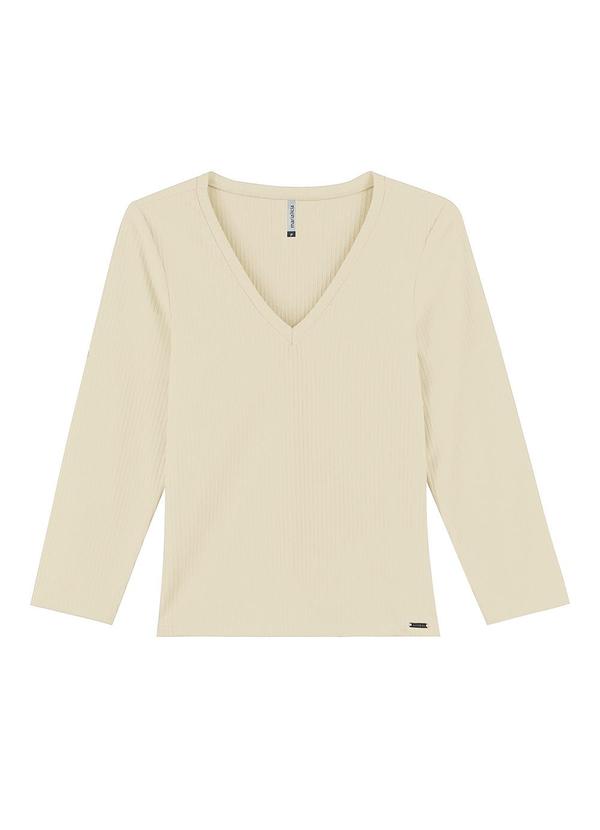 Marialícia - Blusa Feminina Decote V Bege
