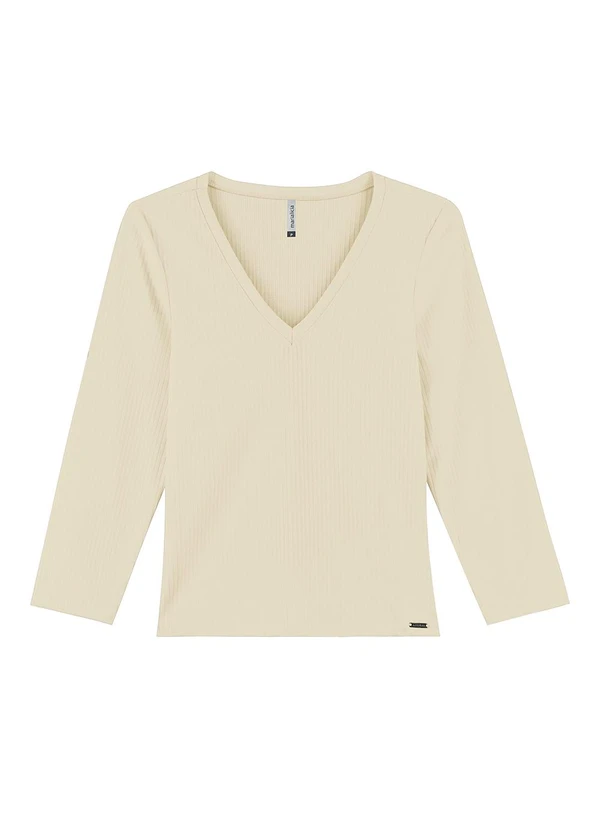 Marialícia - Blusa Feminina Decote V Bege