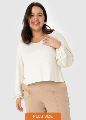 Malwee - Blusa Feminina em Viscolinho Plus Bege - MALWEE