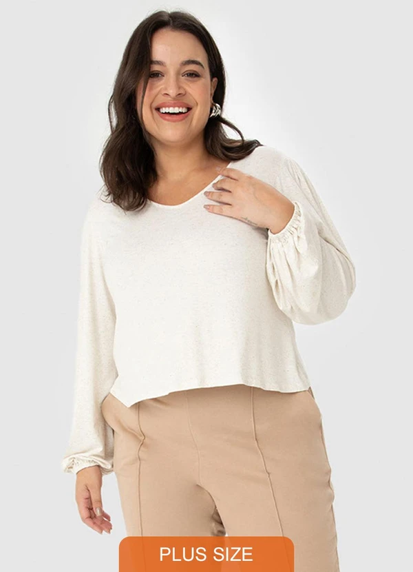 Malwee - Blusa Feminina em Viscolinho Plus Bege