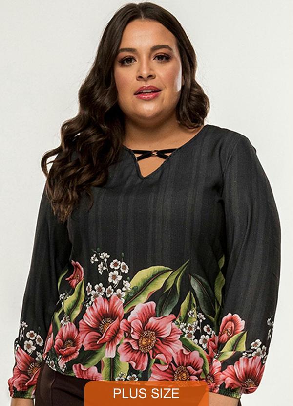 Secret Glam - Blusa Feminina Estampa de Flores Preto