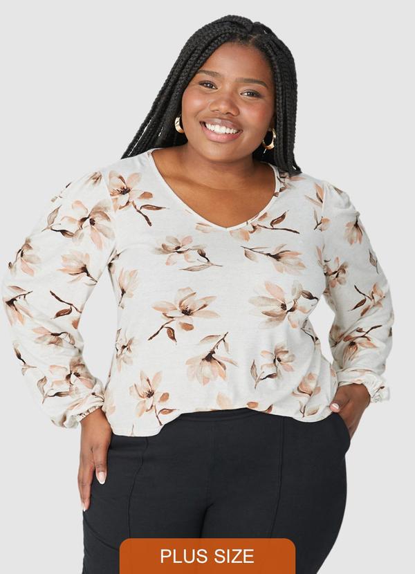 Malwee - Blusa Feminina Floral em Viscolinho Plus Bege
