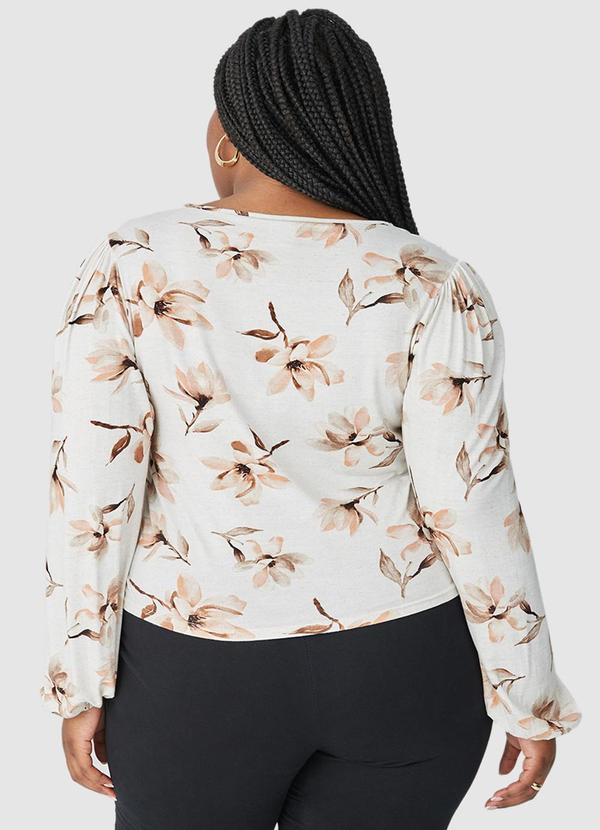 Malwee - Blusa Feminina Floral em Viscolinho Plus Bege 2