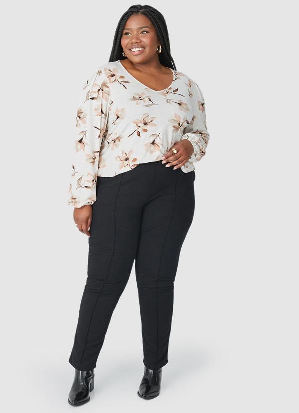 Malwee - Blusa Feminina Floral em Viscolinho Plus Bege 4