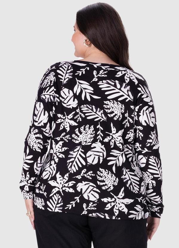 Malwee - Blusa Feminina Folhagens Canelada Plus Preto 2