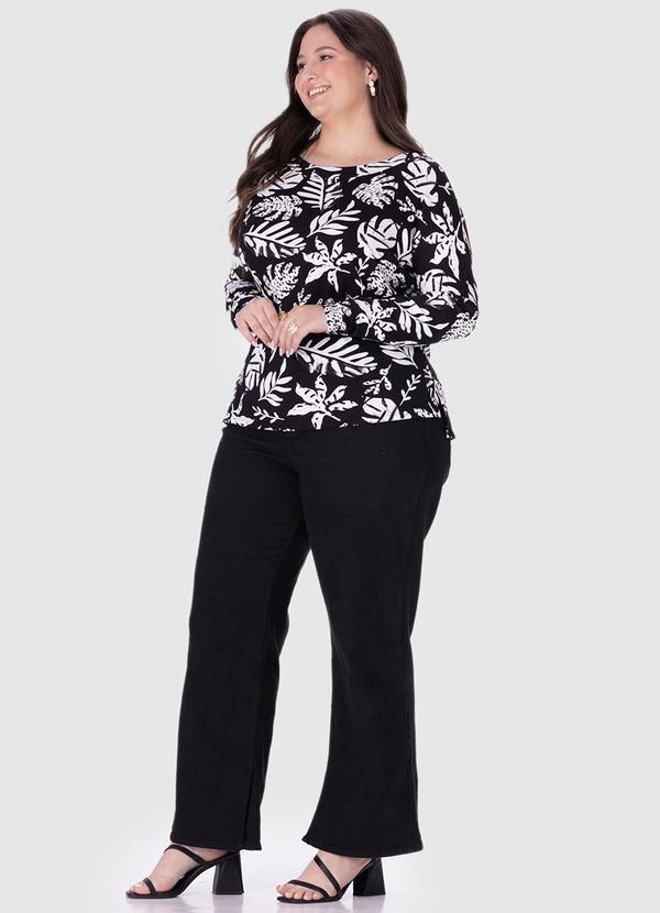 Malwee - Blusa Feminina Folhagens Canelada Plus Preto 3