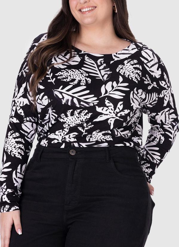 Malwee - Blusa Feminina Folhagens Canelada Plus Preto 4