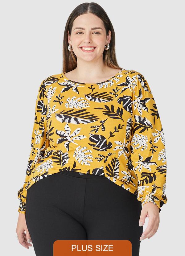 Malwee - Blusa Feminina Folhagens Plus Amarelo