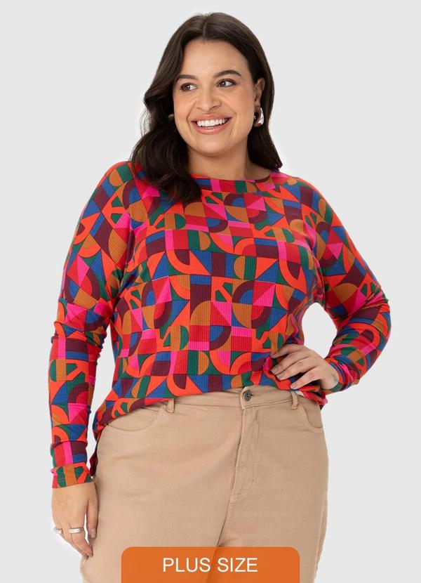 Malwee - Blusa Feminina Geométrica Canelada Plus Rosa