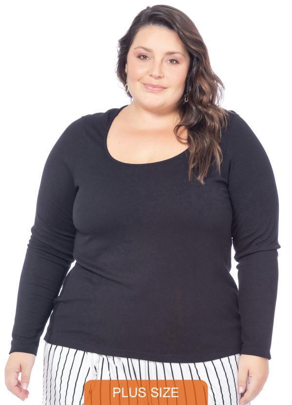 Miss Masy Plus - Blusa Feminina Lisa em Ribana Preto