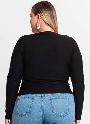 Secret Glam - Blusa Feminina Manga Longa em Viscose Preto - SECRET GLAM