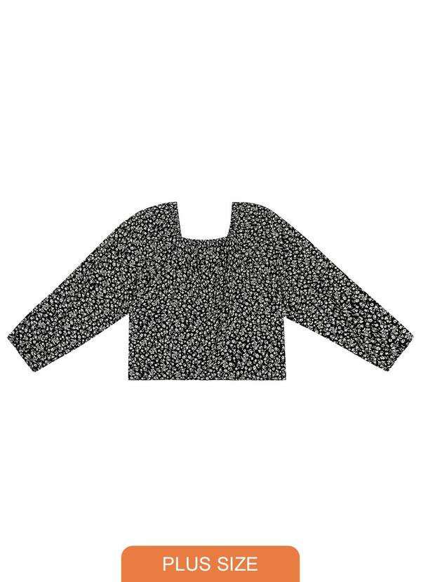 Maelle - Blusa Feminina Manga Longa Estampado Flores Preto