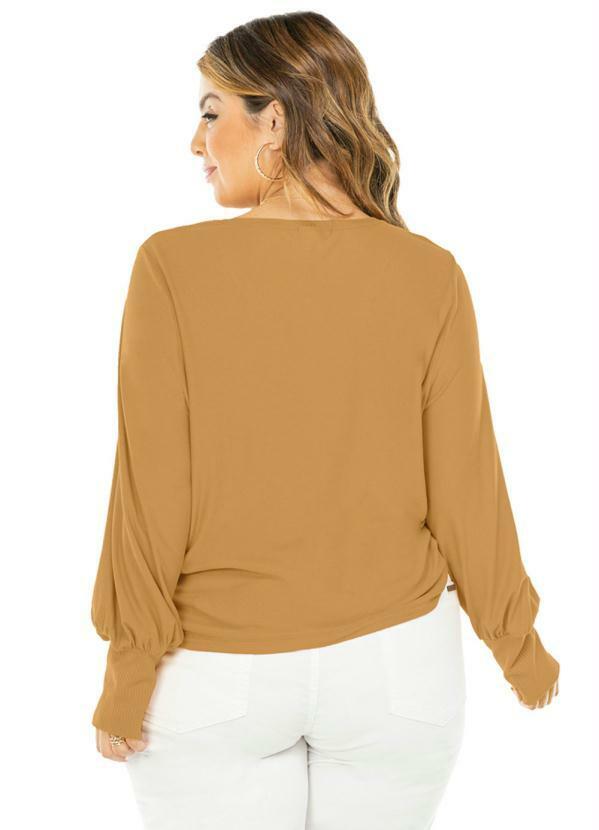 Rovitex Plus Size - Blusa Feminina Manga Longa Heart Amarelo 2