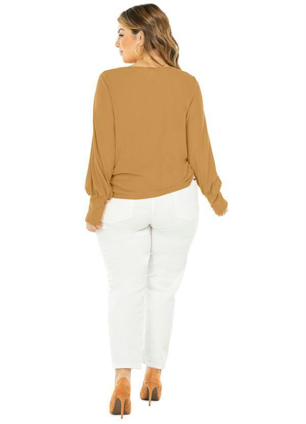 Rovitex Plus Size - Blusa Feminina Manga Longa Heart Amarelo 3