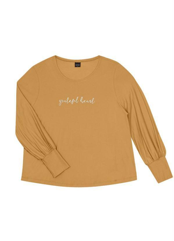 Rovitex Plus Size - Blusa Feminina Manga Longa Heart Amarelo 4