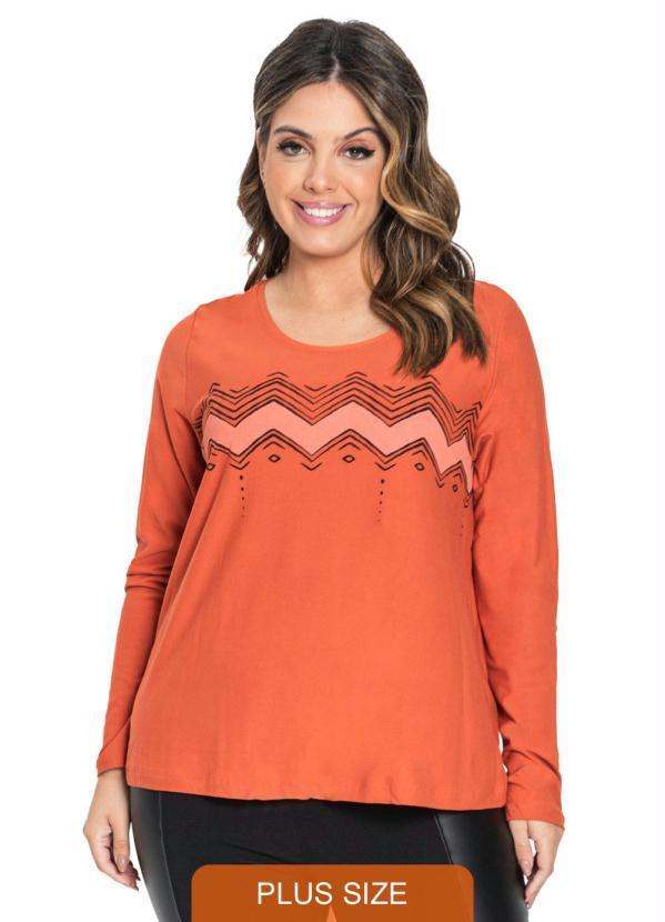 Rovitex Plus Size - Blusa Feminina Manga Longa Laranja
