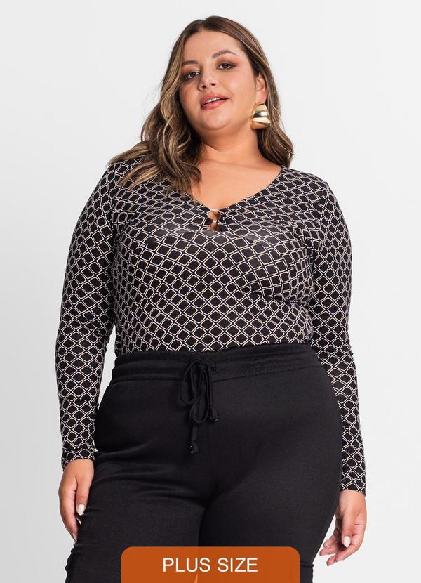 Secret Glam - Blusa Feminina Manga Longa Plus Size Preto
