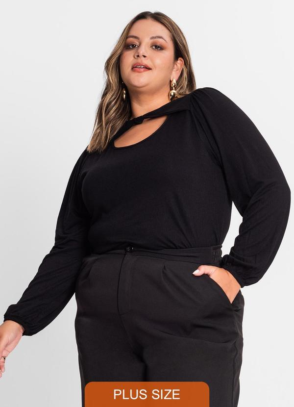 Secret Glam - Blusa Feminina Manga Longa Plus Size Preto
