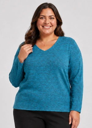 Infinita Cor - Blusa Feminina Plus Decote em V Azul - INFINITA COR