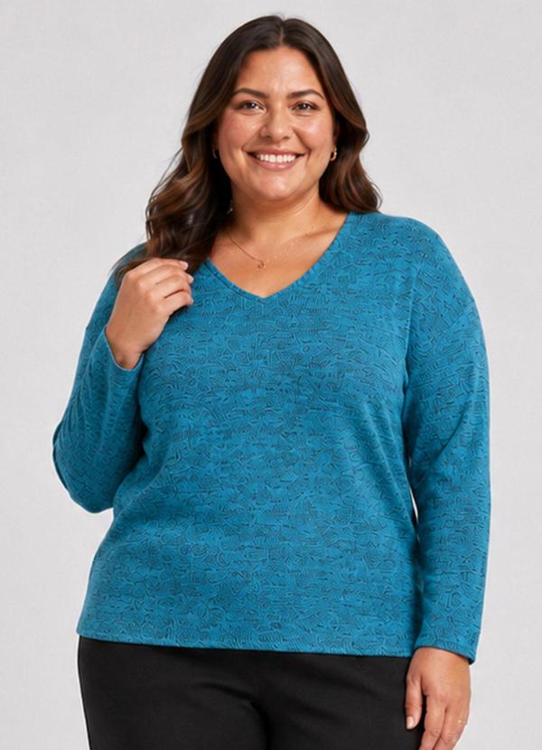 Infinita Cor - Blusa Feminina Plus Decote em V Azul