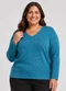 Infinita Cor - Blusa Feminina Plus Decote em V Cinza - variação: Azul