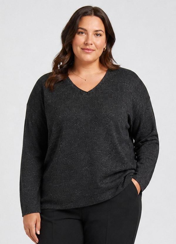 Infinita Cor - Blusa Feminina Plus Decote em V Cinza