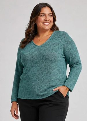 Infinita Cor - Blusa Feminina Plus Decote em V Verde - INFINITA COR