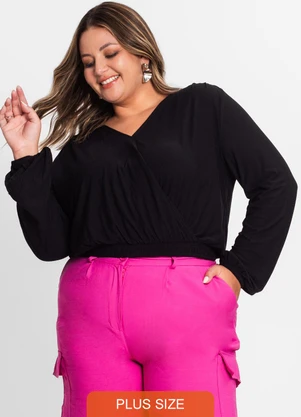 Secret Glam - Blusa Feminina Plus Size em Viscose Preto - SECRET GLAM