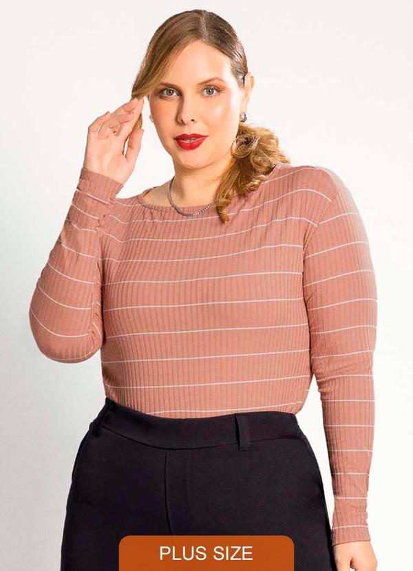 Habana - Blusa Feminina Plus Size Manga Longa Marrom
