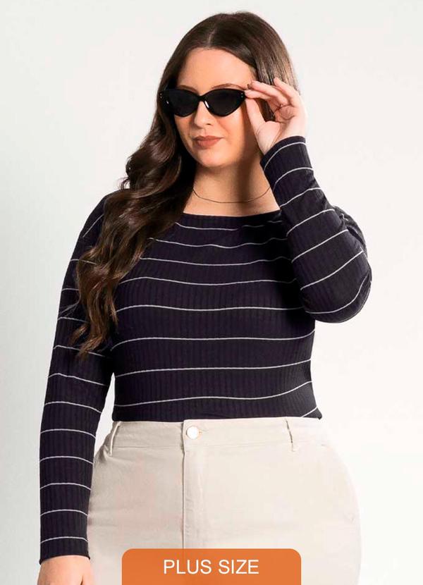 Habana - Blusa Feminina Plus Size Manga Longa Preto