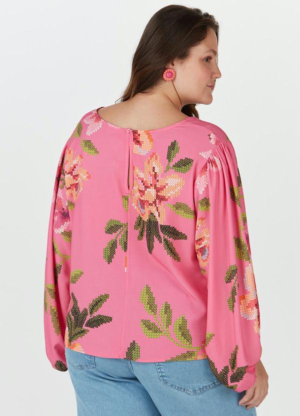 Malwee Plus - Blusa Floral Plus Size Viscose Feminina Rosa 2