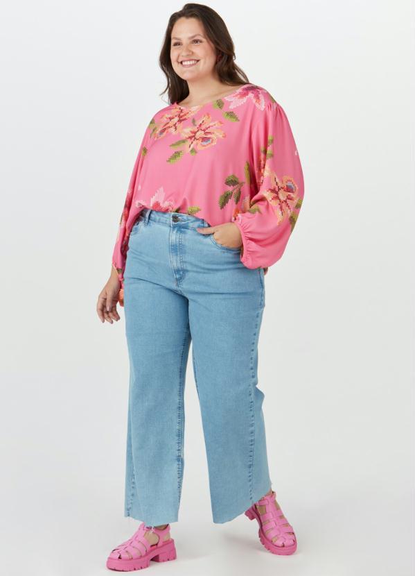 Malwee Plus - Blusa Floral Plus Size Viscose Feminina Rosa 3