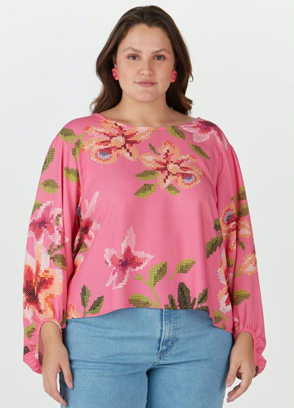 Malwee Plus - Blusa Floral Plus Size Viscose Feminina Rosa 5