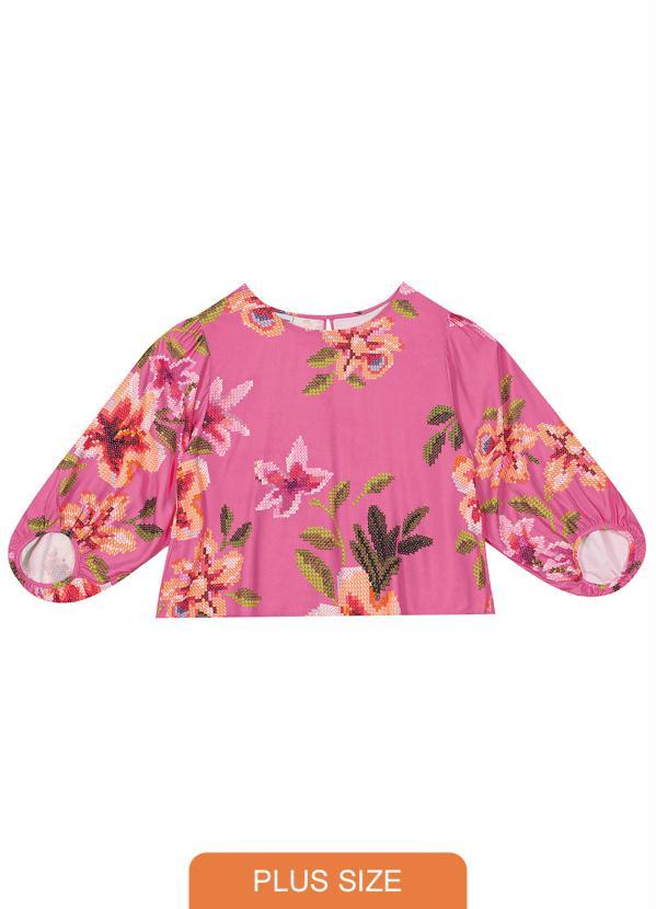 Malwee Plus - Blusa Floral Plus Size Viscose Feminina Rosa 6