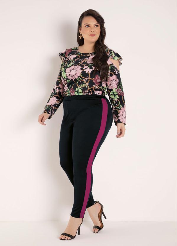 Outlet - Blusa Floral Preta com Mangas Vazadas Plus Size 3
