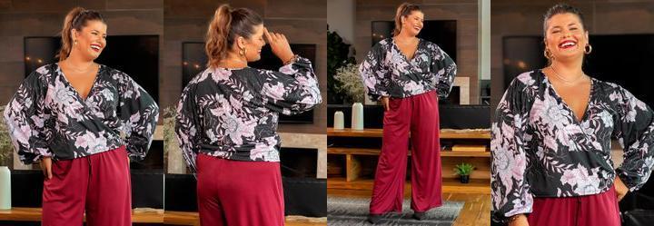 Blusa Floral Preta em Malha