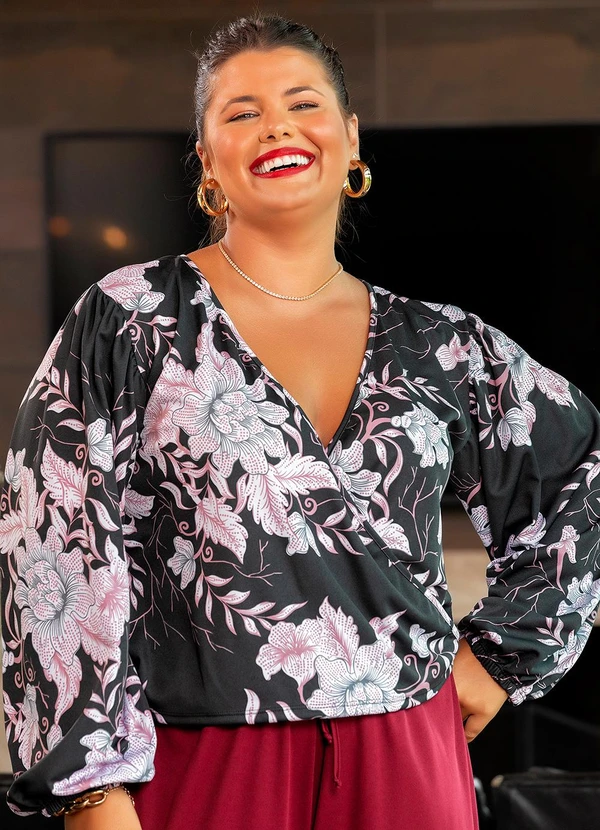 Marguerite - Blusa Floral Preta em Malha 4