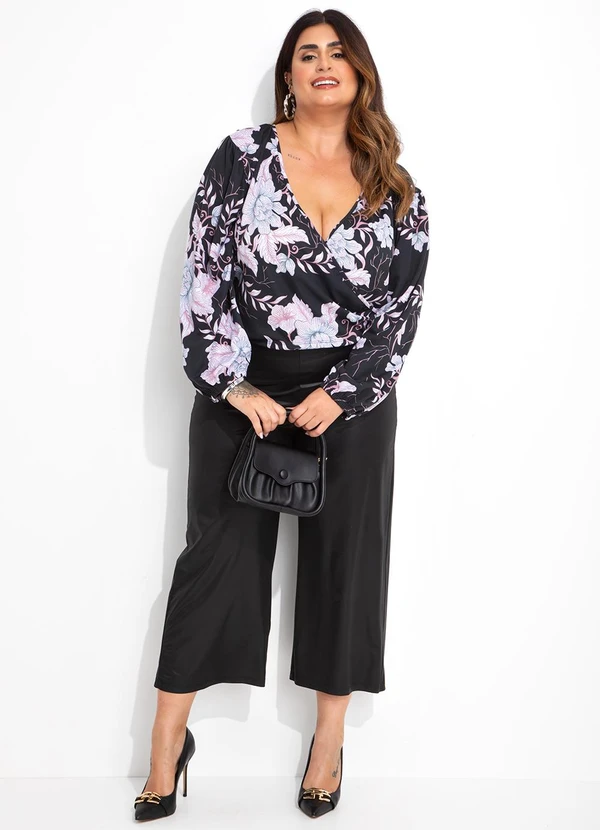 Marguerite - Blusa Floral Preta em Malha 7