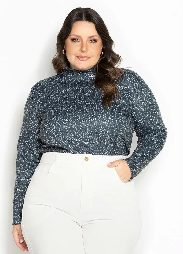 Marguerite - Blusa Floral Verde com Gola Babado Plus Size