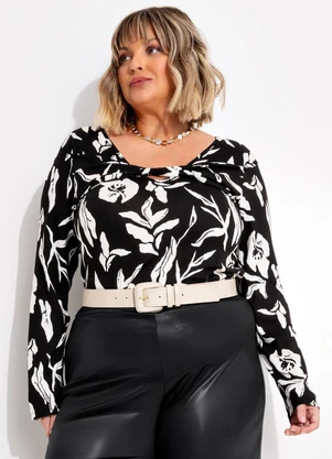 Marguerite - Blusa Folhagem Dark em Malha de Viscose - MARGUERITE