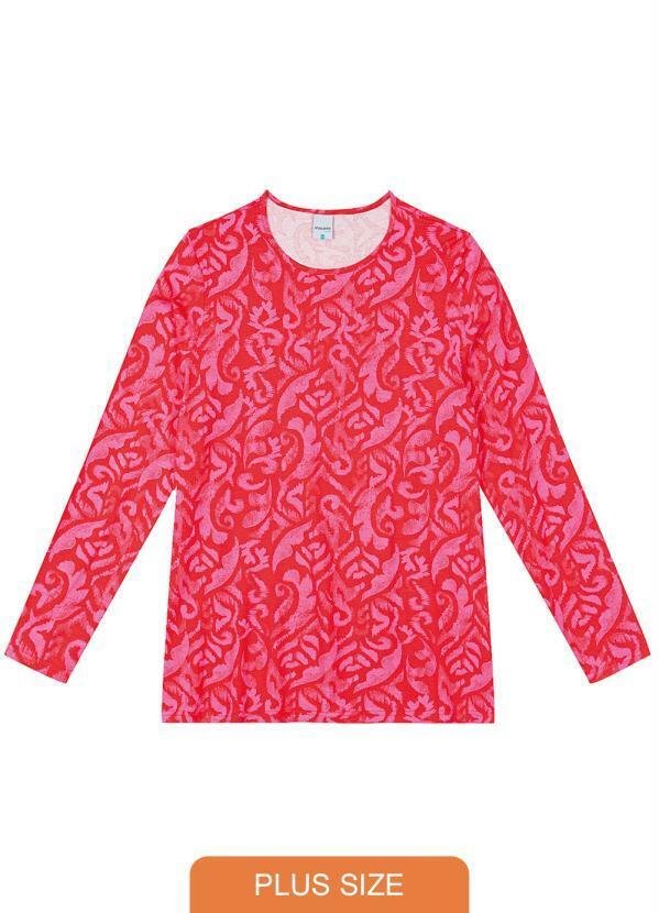 Malwee Plus - Blusa Folhagens Plus Size Viscose Conforto Rosa