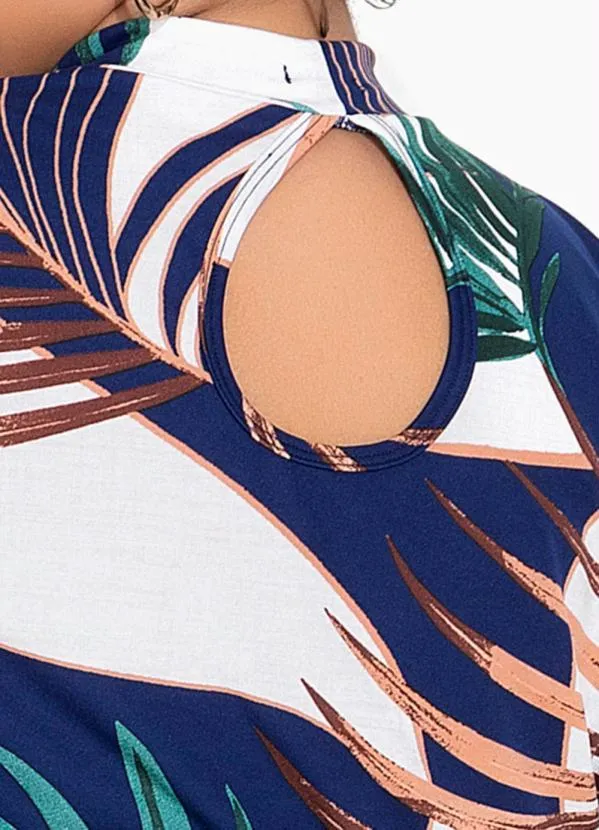 Marguerite - Blusa Folhas Azul com Gota Plus Size 3