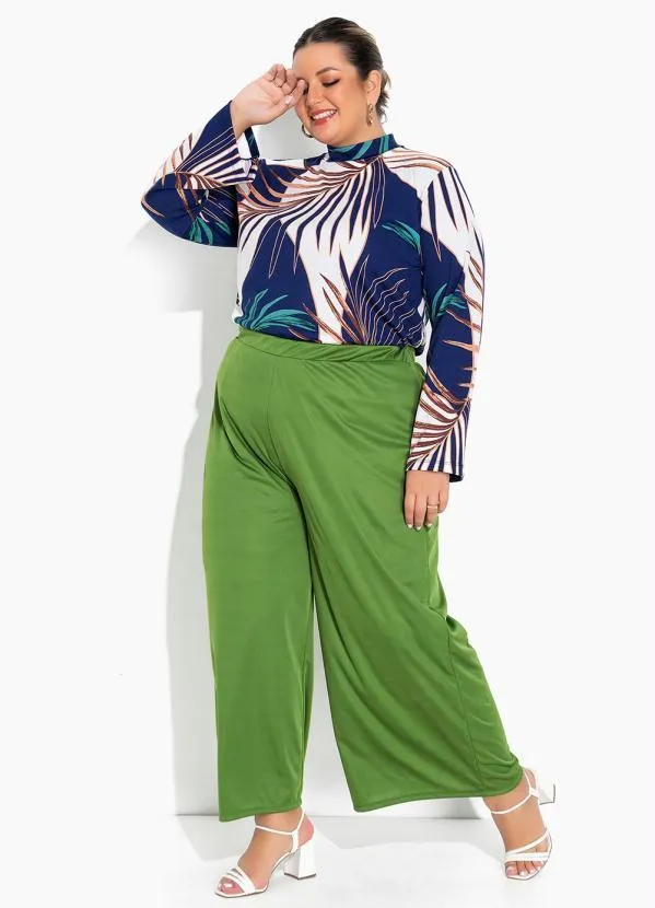 Marguerite - Blusa Folhas Azul com Gota Plus Size 2