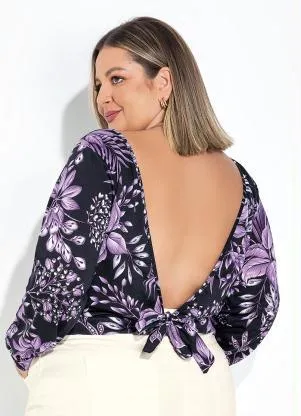Marguerite - Blusa Folhas Roxa com Costas Vazadas Plus Size - MARGUERITE