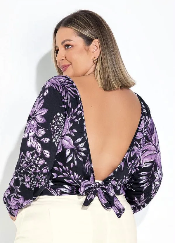 Marguerite - Blusa Folhas Roxa com Costas Vazadas Plus Size 4